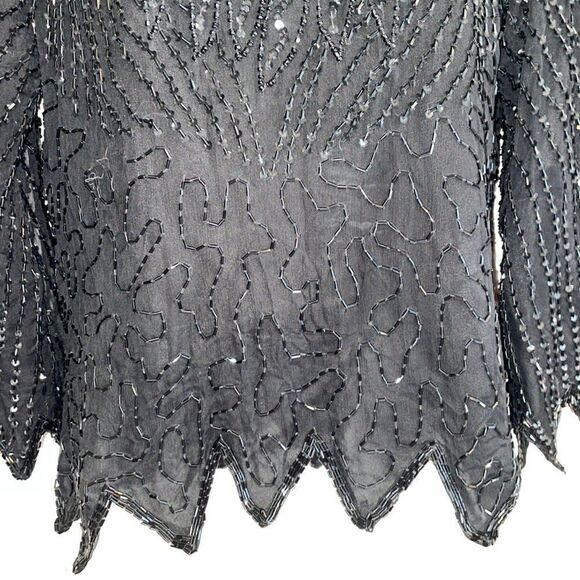 Vtg Laurence  Kazar black beaded & sequined dressy blouse - Picture 4 of 12